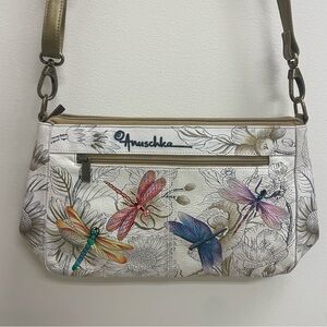 Anuschka Dragonfly and Floral Leather Shoulder Bag - Multicolor
